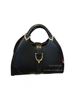 Gucci Medium Stirrup Top Handle Bag in Black Calf Leather 277514