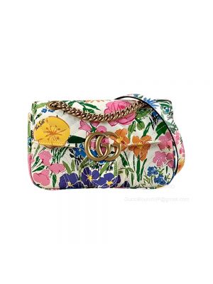 Gucci GG Marmont Flora Print Leather Mini Shoulder Bag 446744