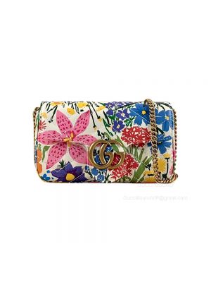 Gucci GG Marmont Flora Print Leather Super Mini Shoulder Bag 476433