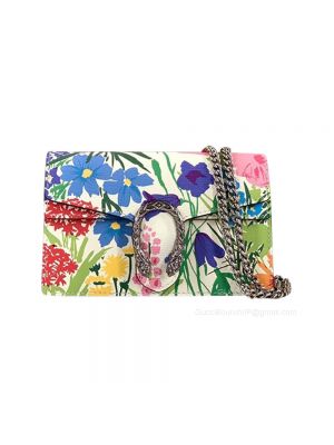 Gucci Dionysus Flora Print Super Mini Chain Bag in White 476432