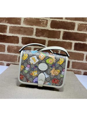 Gucci Animal Print Beige GG Supreme Canvas Mini Shoulder Crossbody Bag 671620