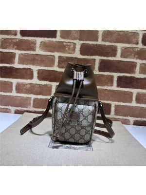 Gucci Interlocking G Beige GG Canvas Mini Bucket Crossbody Bag 746303