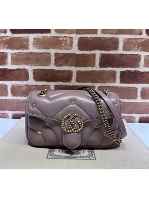 Gucci Classic GG Marmont Small Leather Shoulder Bag with Small Double G Studs Nude 443497