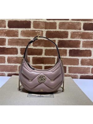 Gucci Double G Studs GG Marmont Half Moon Shaped Leather Hobo Shoulder Mini Bag Nude 770983