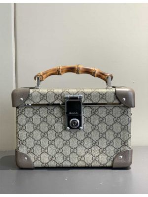 Gucci Globe Trotter Bamboo Trotter Beauty Vanity Case Luggage Trunk Beige GG Canvas