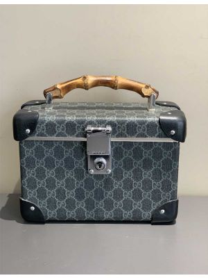 Gucci Globe Trotter Bamboo Trotter Beauty Vanity Case Luggage Trunk Black GG Canvas
