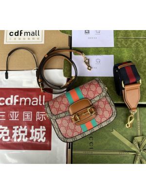 Gucci Horsebit 1955 Mini Red Beige GG Canvas Bag 658574