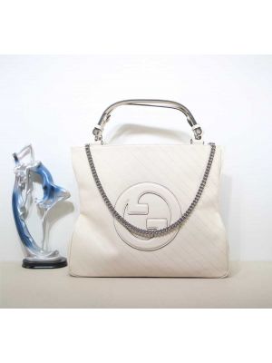 Gucci White Leather Blondie Medium Tote Shoulder Bag with Interlocking G 751516