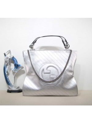 Gucci Silver Leather Blondie Medium Tote Shoulder Bag with Interlocking G 751516