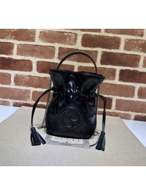 Gucci Black Leather Blondie Mini Bucket Crossbody Bag with Interlocking G 760313