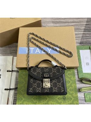 Gucci Black Grey GG Denim Ophidia Mini Shoulder Bag 696180