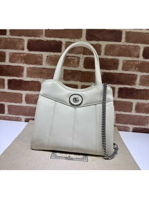 Gucci Petite GG Small Tote Bag White Leather 745918