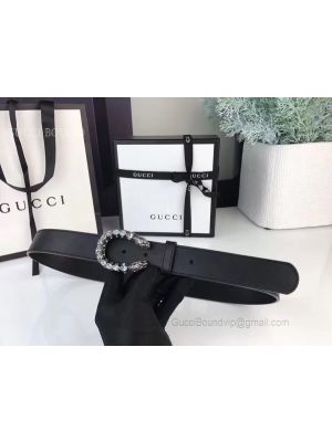 Gucci Leather Belt With Crystal Dionysus Buckle Black 30mm