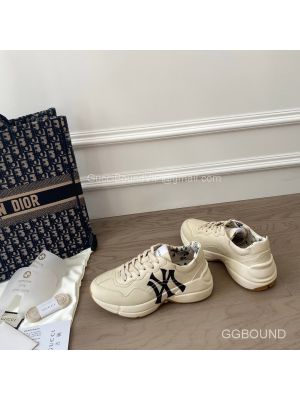 Gucci Rhyton Leather Sneaker with NY Yankees Logo Print 2191307
