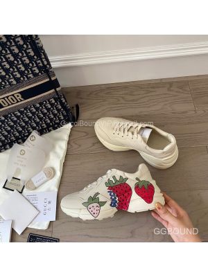 Gucci Rhyton Leather Sneaker with Gucci Strawberry Print 2191308